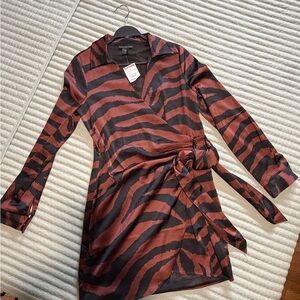 House of Harlow 1960 Brown and Black Zebra Wrap Mini Dress